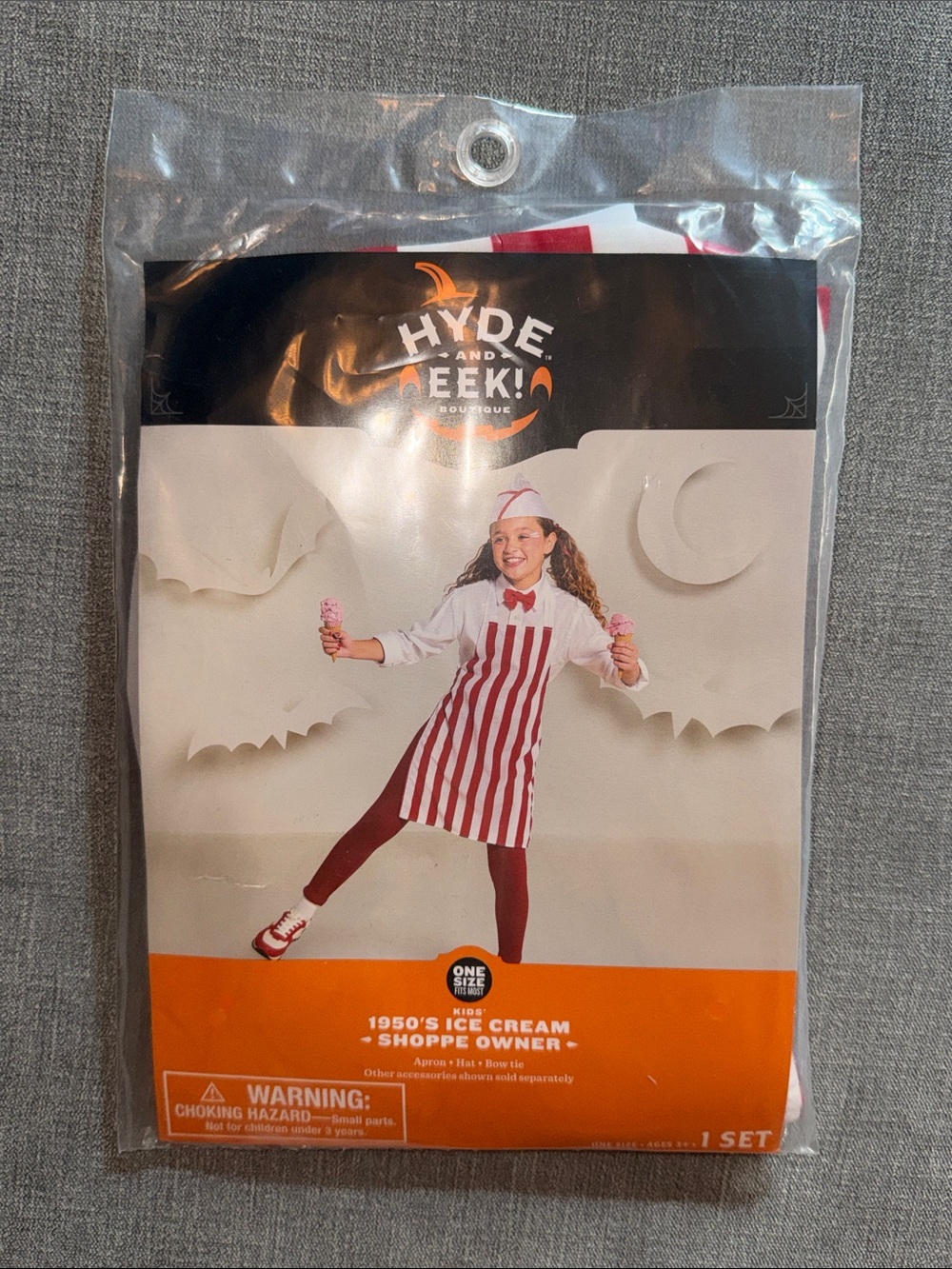 Hyde and Eek! Kids 1950s Striped Ice Cream Shoppe Owner Costume